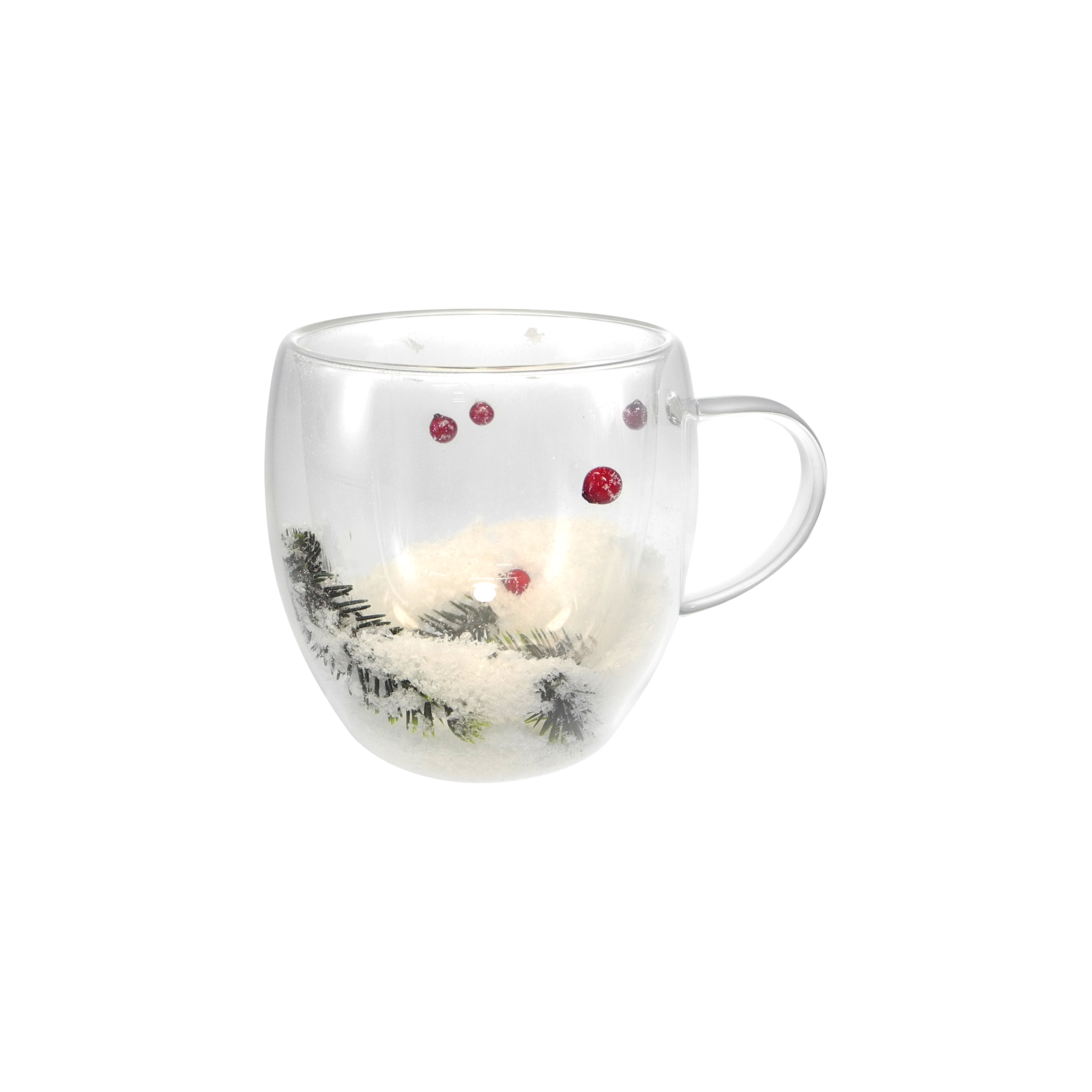 Double-layer High-borosilicate Glass Cup with Winter-themed Ornaments inside YD-CPU-100