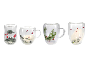 Double-layer High-borosilicate Glass Cup with Winter-themed Ornaments inside YD-CPU-100