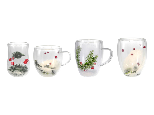 Double-layer High-borosilicate Glass Cup with Winter-themed Ornaments inside YD-CPU-100