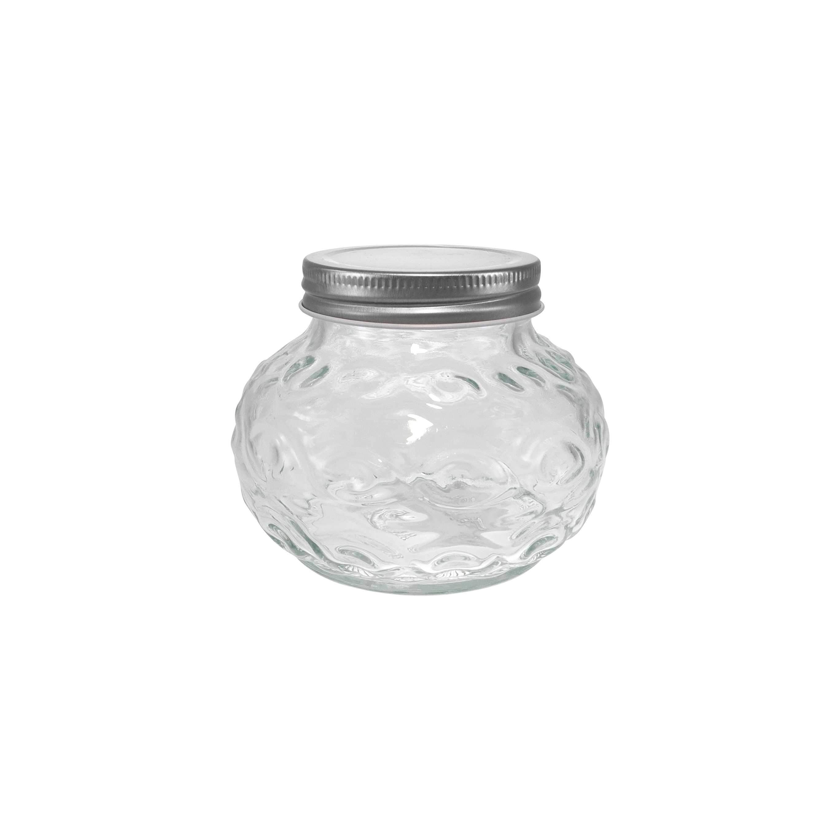 Large-mouth Silver Stainless Steel Lid with Embossed Patterns, High-borosilicate Glass Storage Jar YD-STJ-167