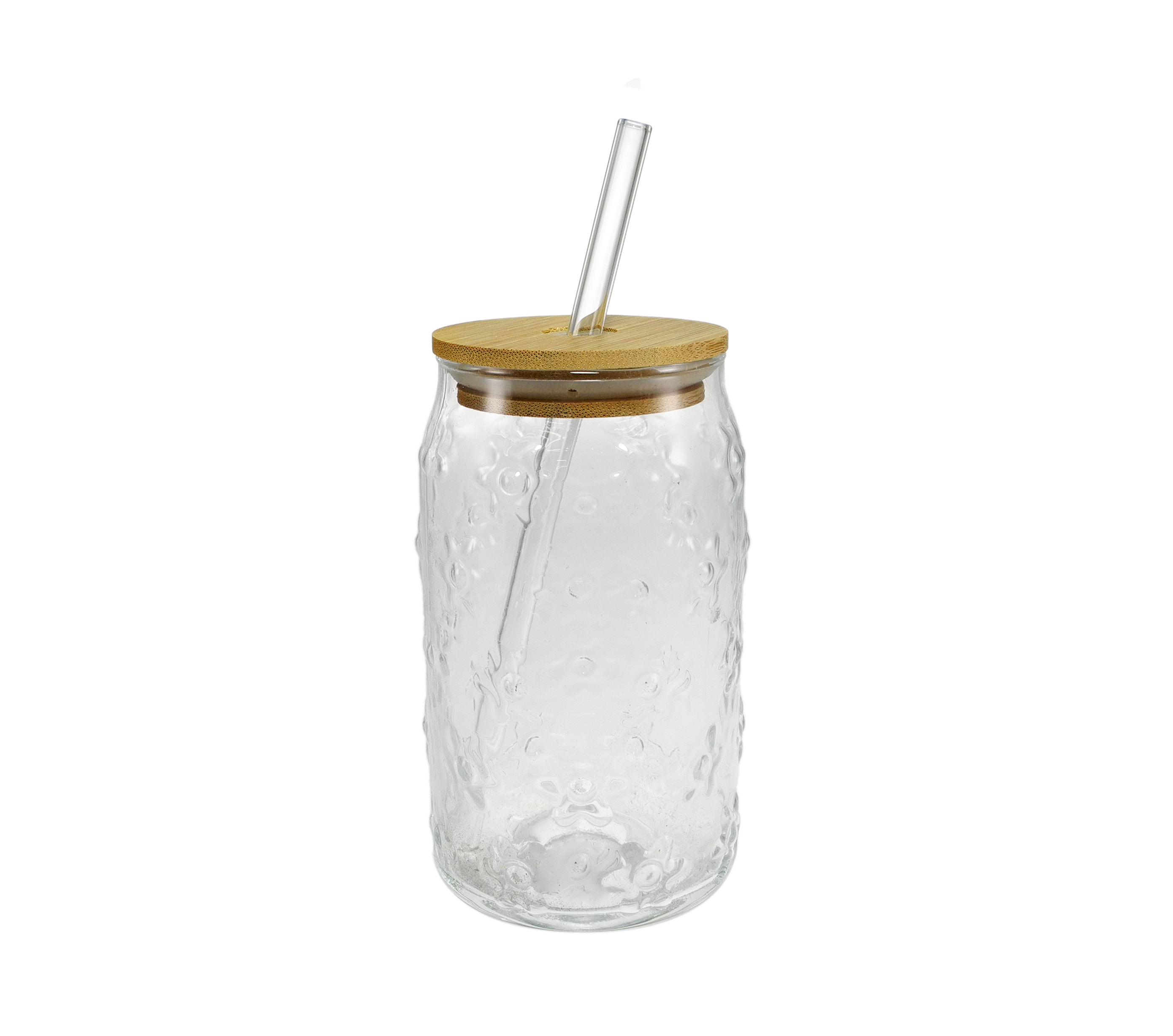 Relief-patterned Wooden Lid with A Straw, High-boron-silica Glass Cup YD-CUP-143