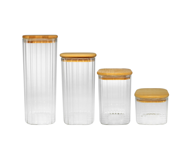 Square Vertical Striped Borosilicate Glass Storage Jar YD-STJ-100