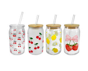 Fruit-shaped Paper Ribbon with Straws, High Borosilicate Glass Cup YD-CUP-145