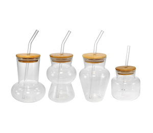 Wooden Lid without Patterns, with A Straw, Special-shaped High Borosilicate Glass Cup YD-CPU-126